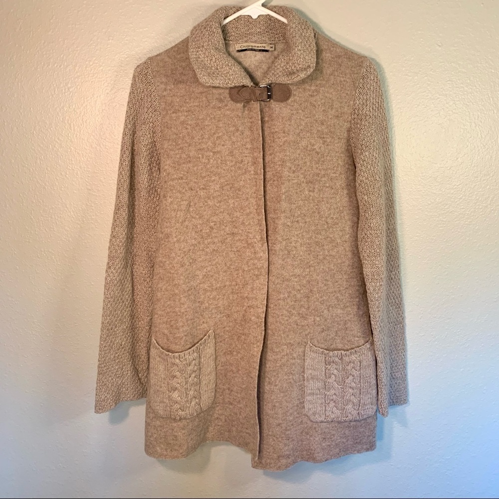 Chiaramente Women's Wool Blend Cardigan Style Tan Jacket - Medium